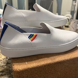 Rothy's limited ed Rainbow pride unicorn slip on white size 9